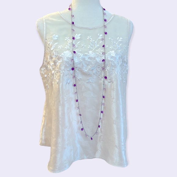 Vintage 1950’s Sarah Coventry Silver Tone Double Necklace Purple Glass Beads - Picture 15 of 15